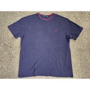 VINTAGE POLO RALPH LAUREN Navy Blue Red Pony Heavy Cotton T-Shirt Size Large